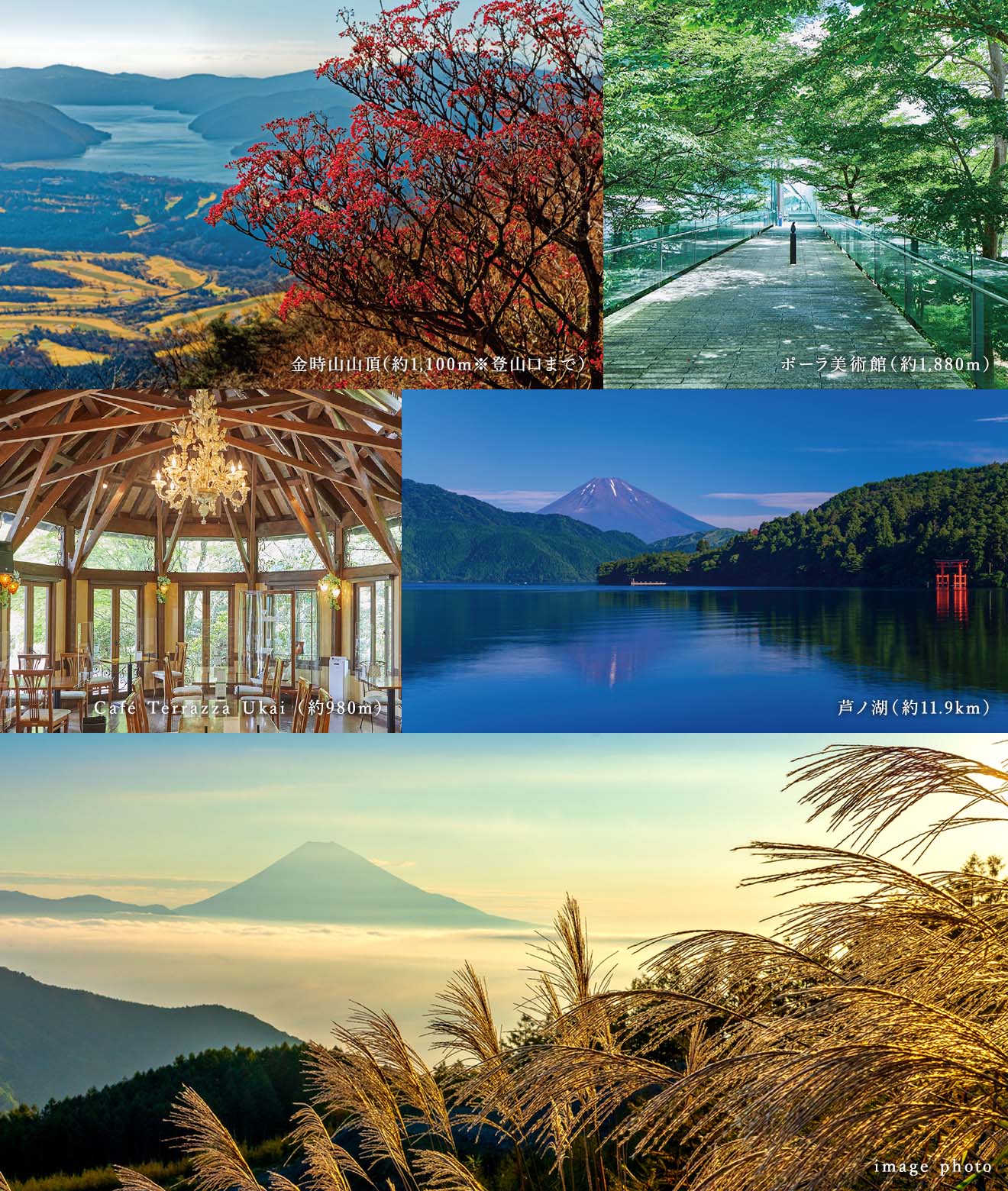 金時山山頂、ポーラ美術館、Cafe Terrazza Ukai、芦ノ湖